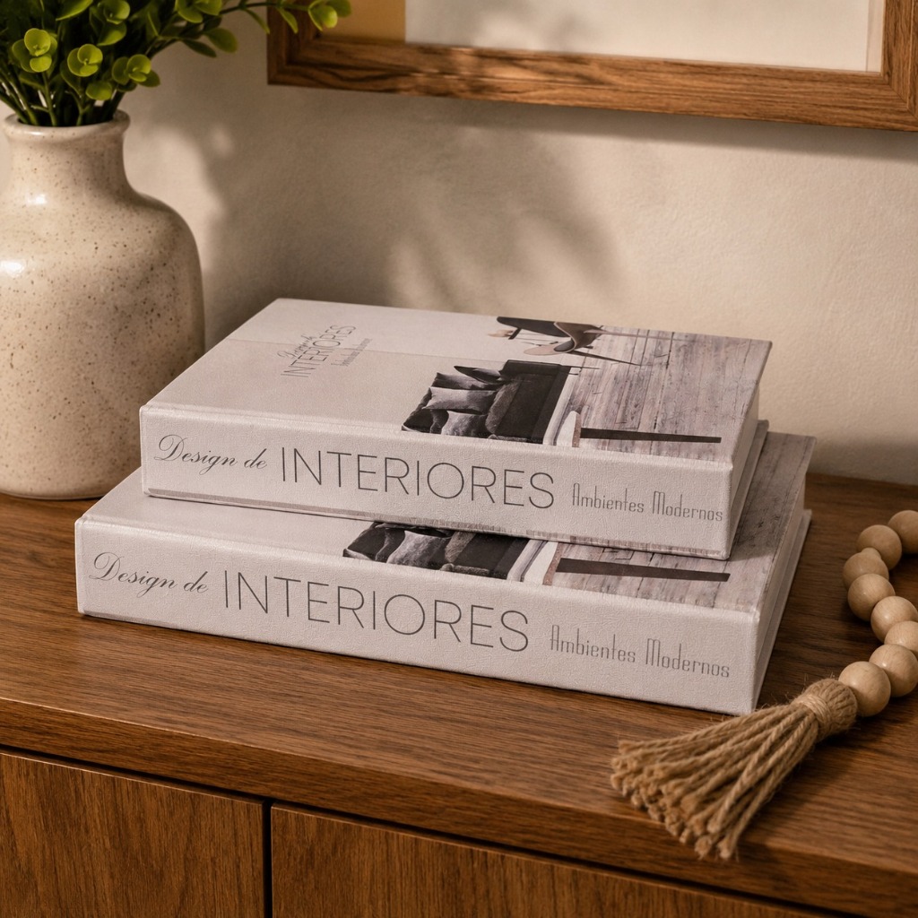 Dupla Caixa Livro Decorativa Design de Interiores Ambientes Modernos 2 Peças
