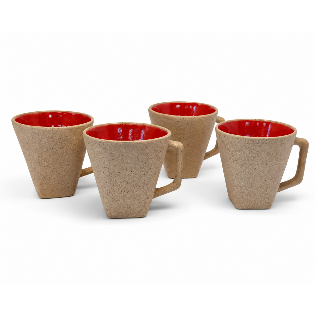 Caneca Orgânica Cônica Porcelana Texturizada Artesanal Interior Vermelho Design Rústico Café Chá