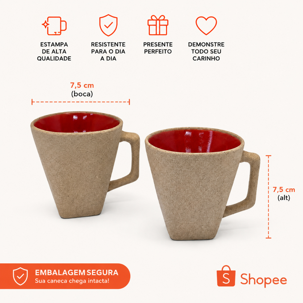 Caneca Porcelana Texturizada Artesanal Orgânica Interior Vermelho Design Rústico Café Chá Presente