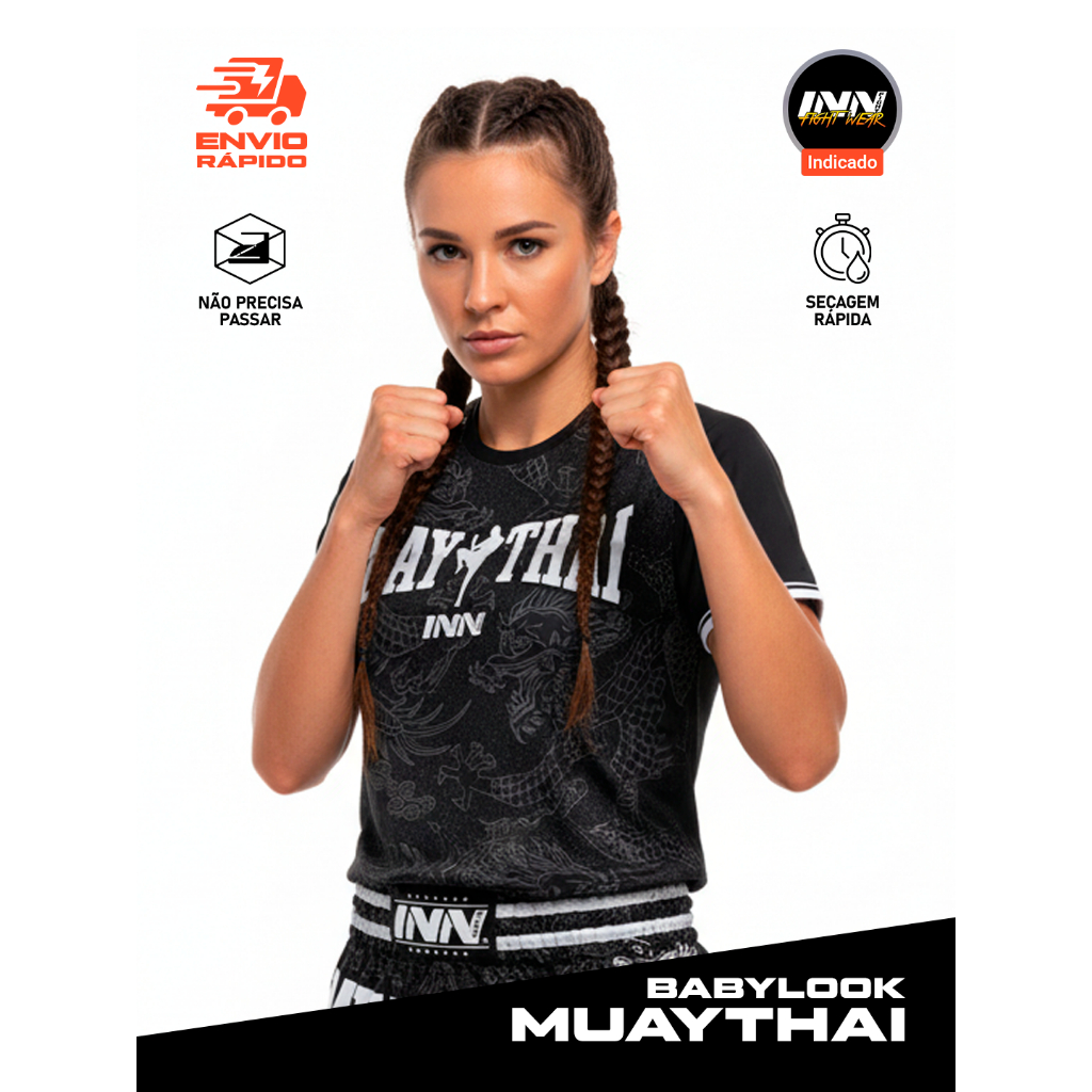 Camiseta Babylook Muay Thai Dragon Thai Cinza Inn Fight