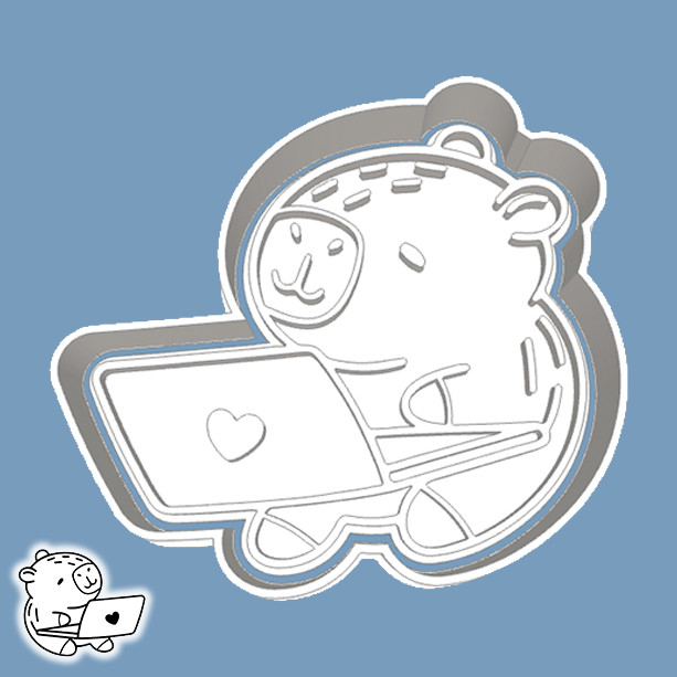 Cortador de Biscoito ANIMAIS - CAPIVARA (CAPYBARA) COM LAPTOP