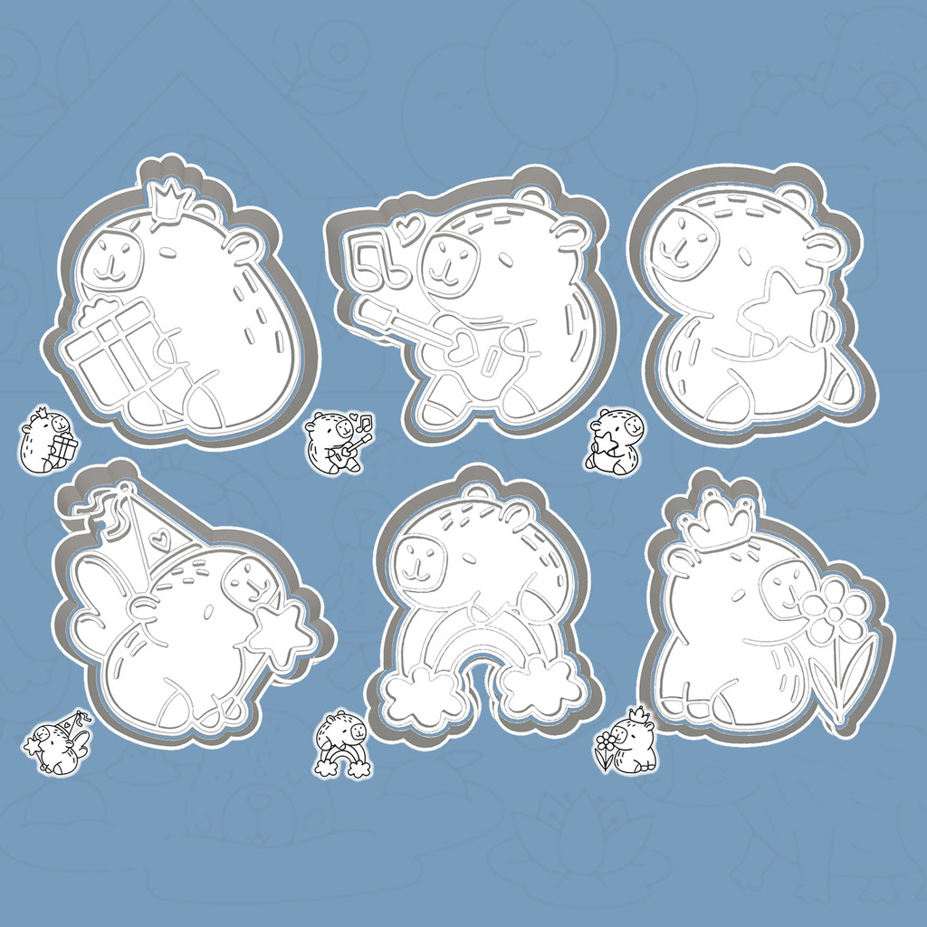 Cortador de Biscoito ANIMAIS - CAPIVARA (CAPYBARA) FANTASY SET / BUNDLE - 6 PEÇAS