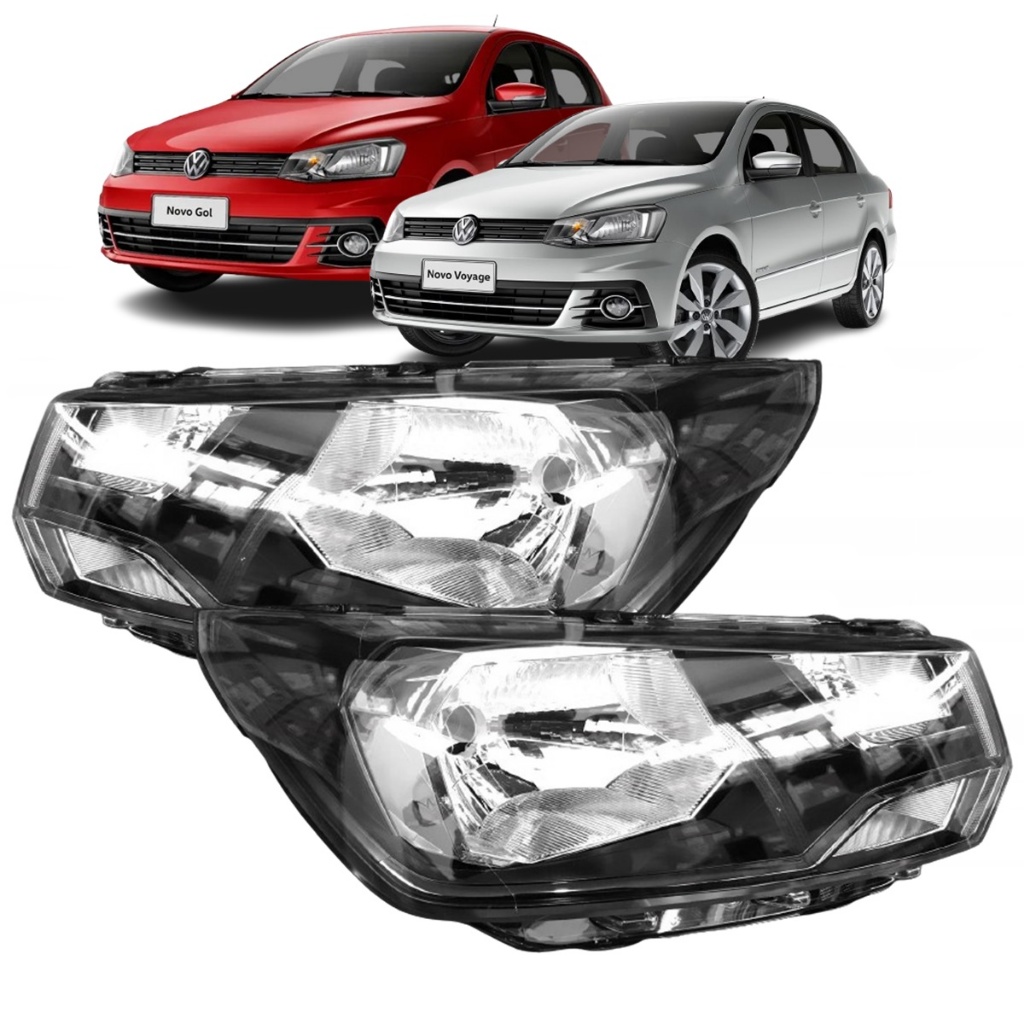 Farol Dianteiro Gol Voyage G7 2018 Até 2023 Saveiro G7 Foco Simples Friso Preto Par