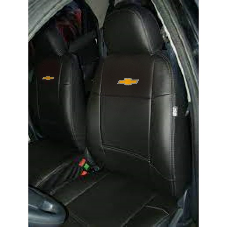 Capa Banco Carro Couro Para Chevrolet Montana Cabine Simples 2003 até 2023 + Capa de Volante & Lixeira de Câmbio
