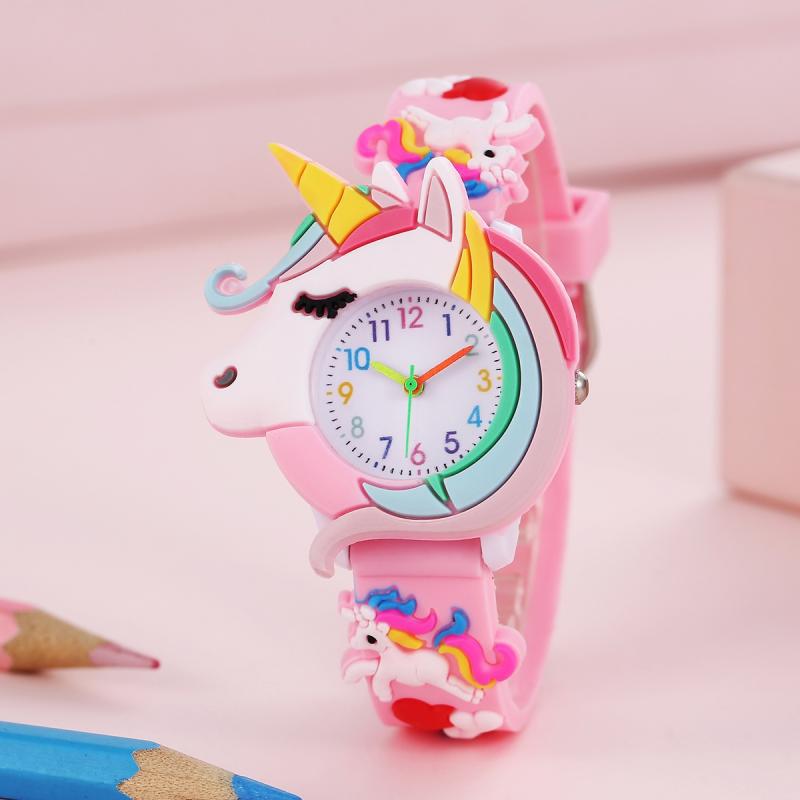 Relógio Infantil Em Formato De Coração De Unicórnio Com Design De Meteoro Arco-Íris Para Presente De Aniversário De Meni