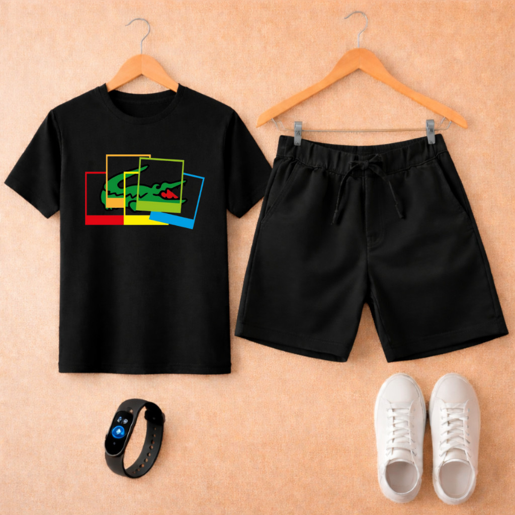 Kit Infantil Camiseta Premium e Bermuda Moletinho + Relógio Brinde