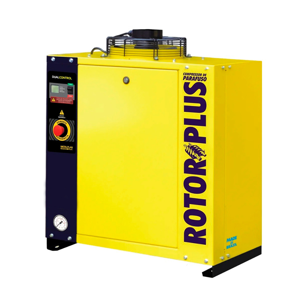 Compressor de Ar Parafuso 4HP 10BAR Sob Base Metalplan Rotor Plus 04 Trifásico (380V)