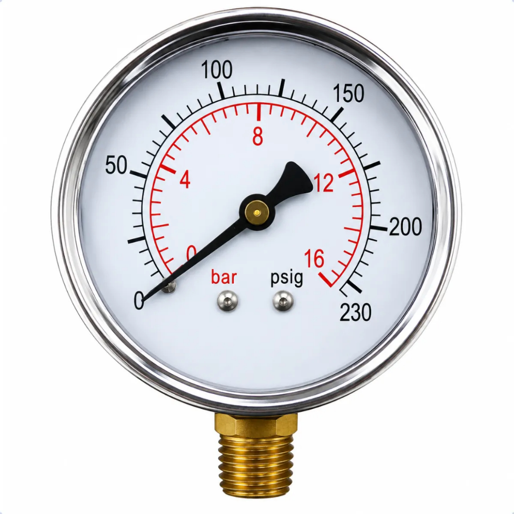 Manômetro Pressão Vertical Ø63 Rosca 1/4bsp 0 A 10bar 140psi