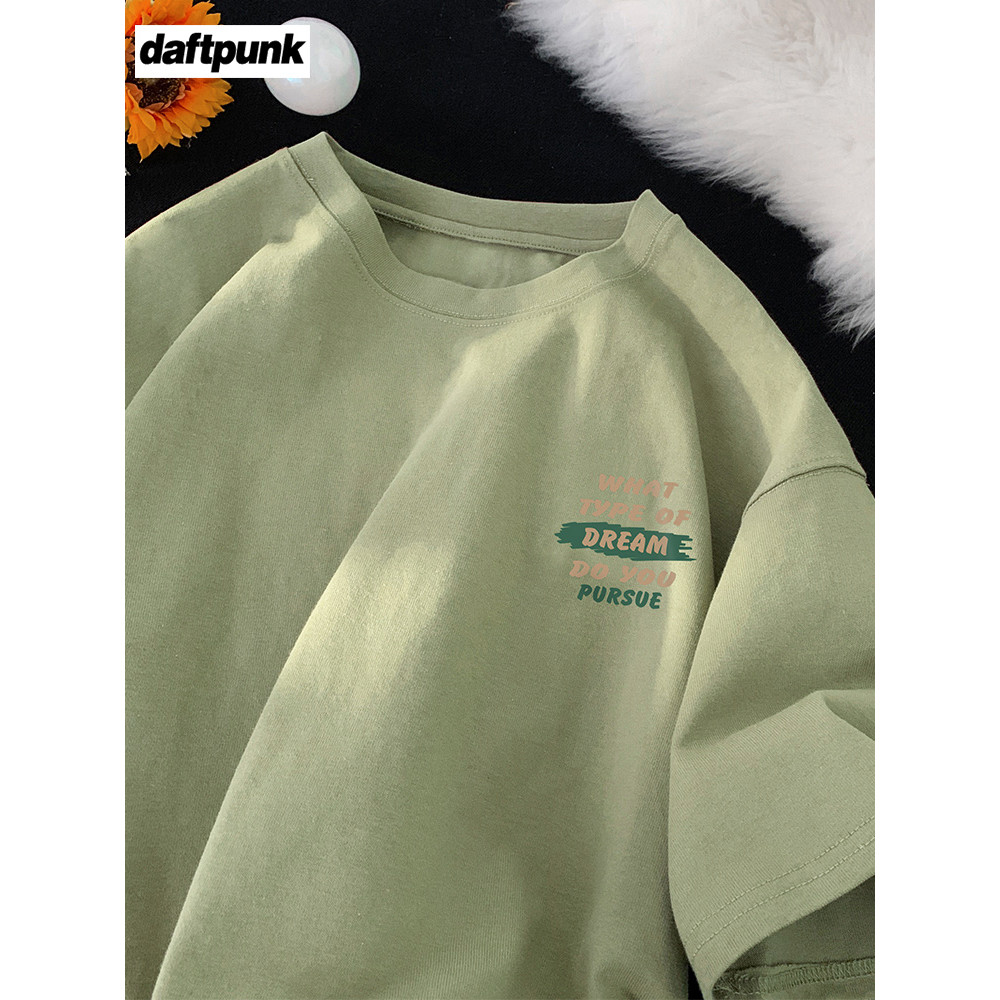 Hong Kong Estilo Retro Juventude Matcha Verde Camiseta de Manga Curta Homens Mulheres Estilo Japonês Rua Casal Estudante