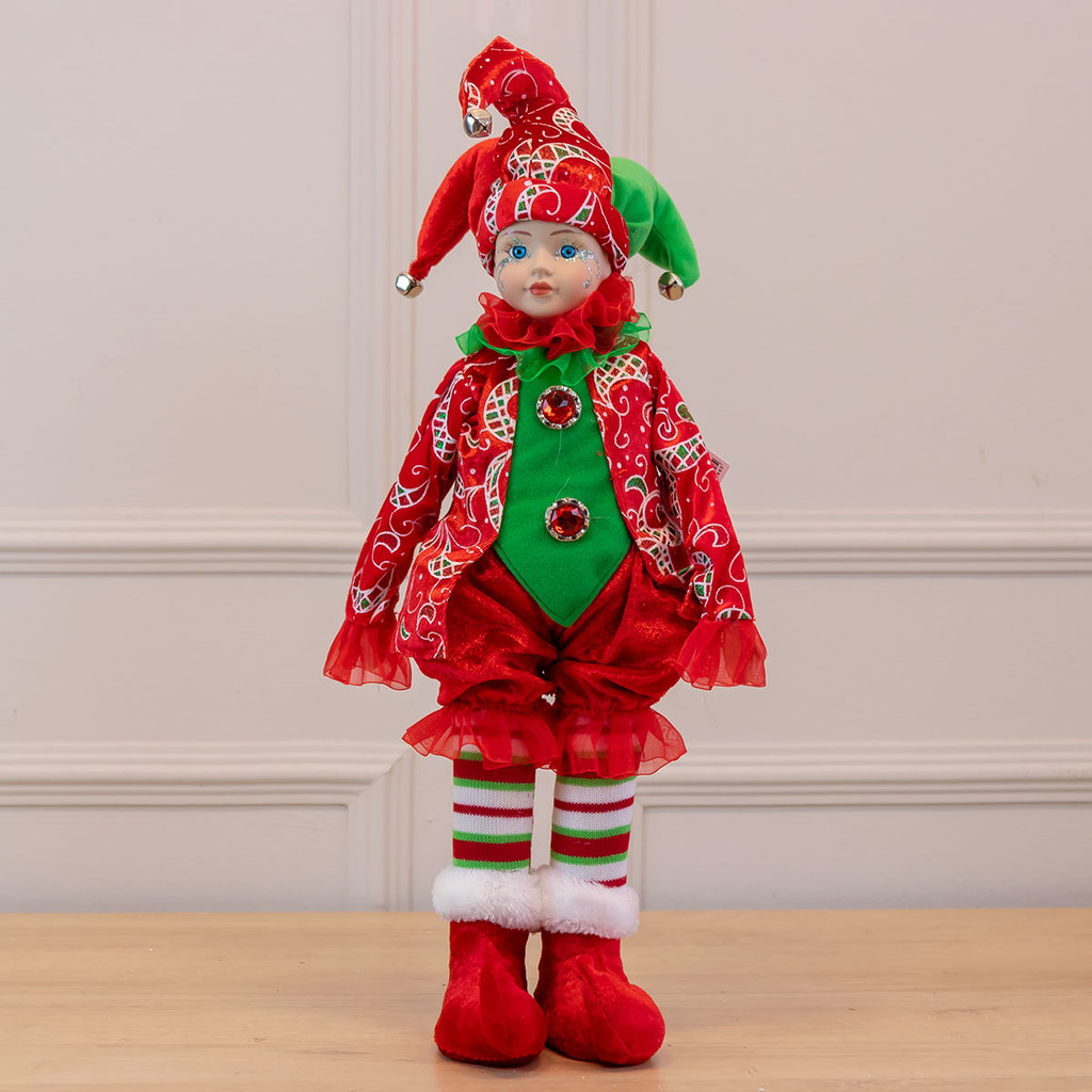 Boneco Pierrot Natal Em Pe C/Musica (Vermelho Verde) 45cm (Florarte)
