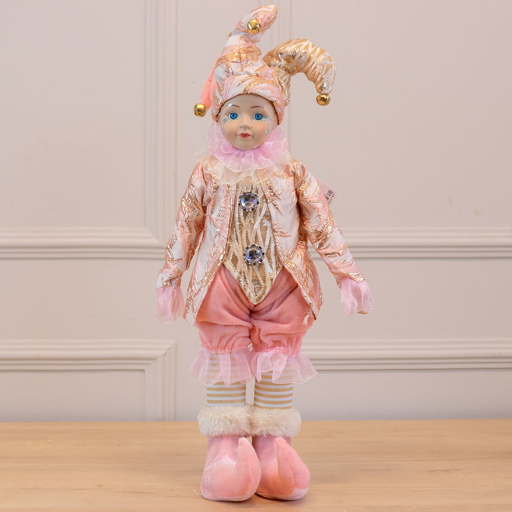 Boneco Pierrot Natal Em Pe C/Musica (Rosa Champanhe) 45cm (Florarte)