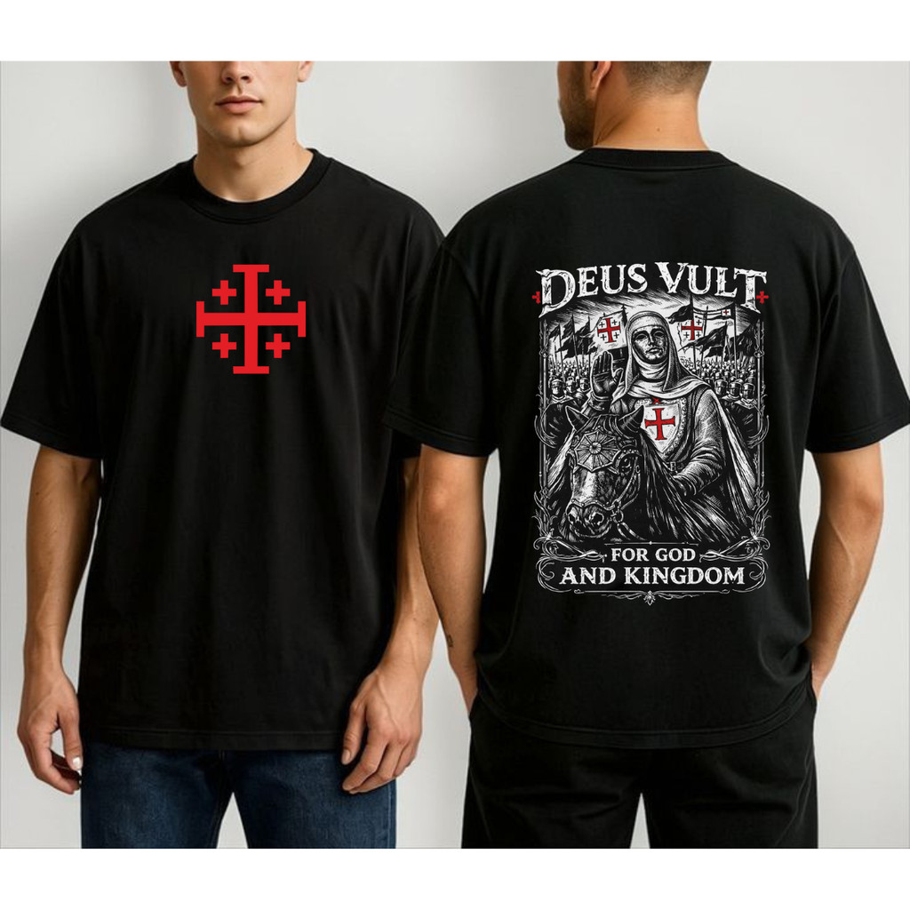 Camiseta Camisa Cavaleiro Cruzada Templária Deus Vult For God and Kingdom Streetwear
