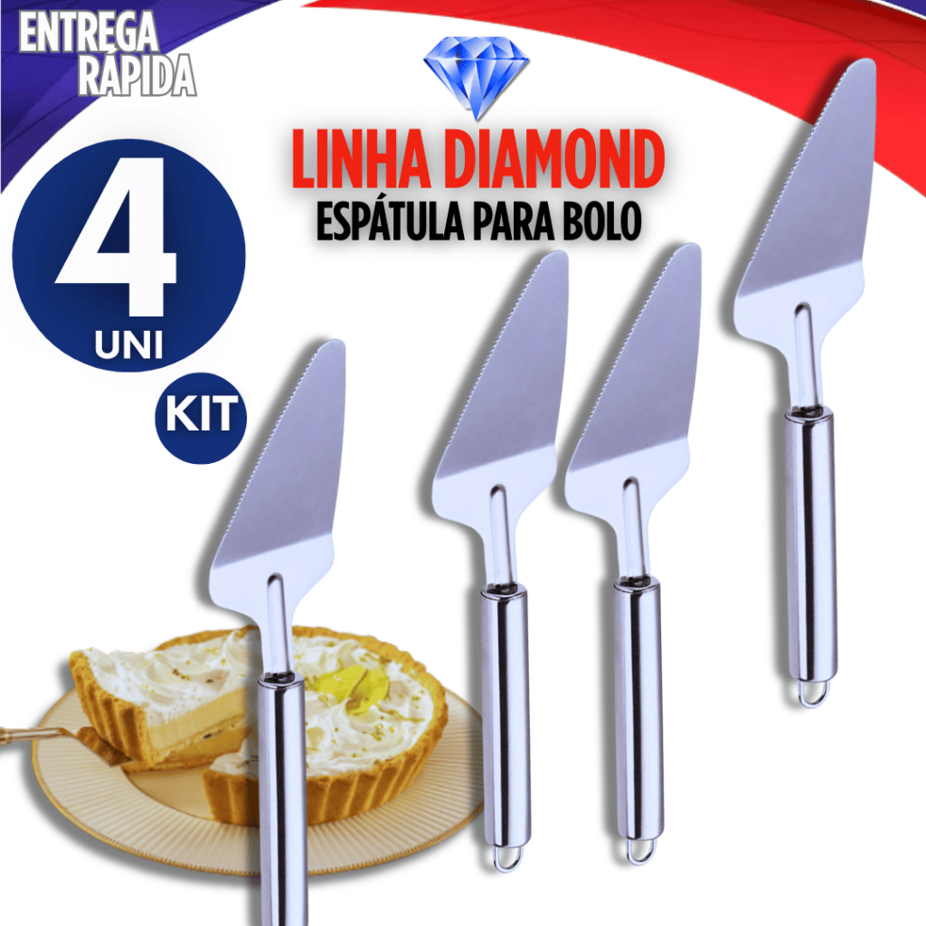 Combo 4 Espátula para Cortar Bolos, Tortas e Pães de Inox Cozinha Inox Utilidades