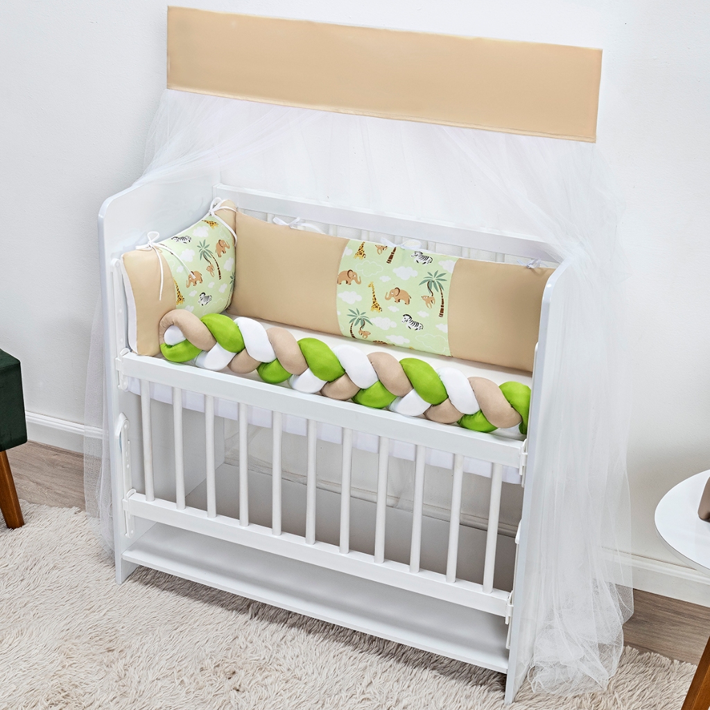Kit Mini Berço Fofuxo Trança Estampado Safari Verde Menino 6Pcs