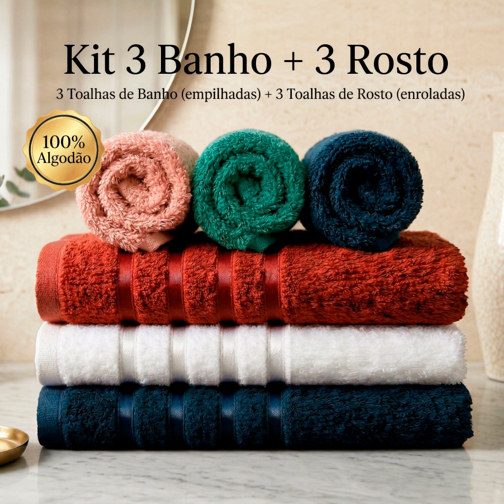 Kit 6 Toalhas 3 Banho 3 Rosto 100% Algodão Coleção Ônix
