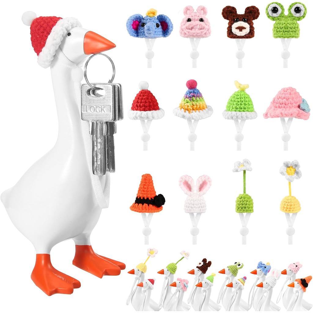 12 PCS Mini Desk Goose Outfits 7 Inch – Cute Crochet Knit Hats Accessories for Magnetic Desk Goose Statue, Small Goose C