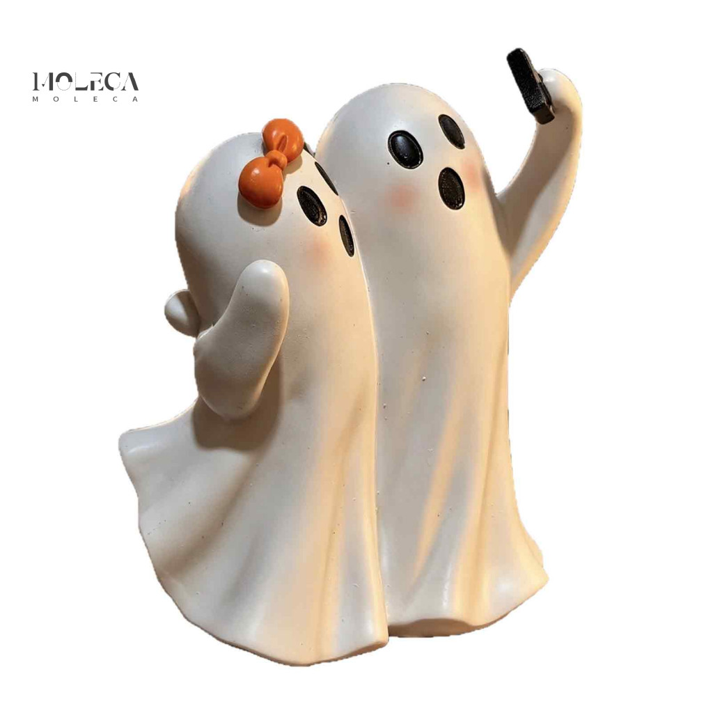 Halloween Table Centerpieces Ghost Ornaments Cute Selfie Figurine – Adorable Resin Statue Spooky Taking Phone Photo Pe