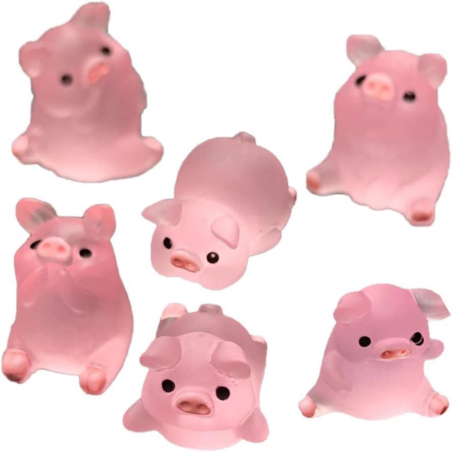 5Pcs Cute Pink Piggy Figures Car Dashboard Ornament Pig Figurine Ornament Resin Pig Desktop Figurine Decoration DIY Craf