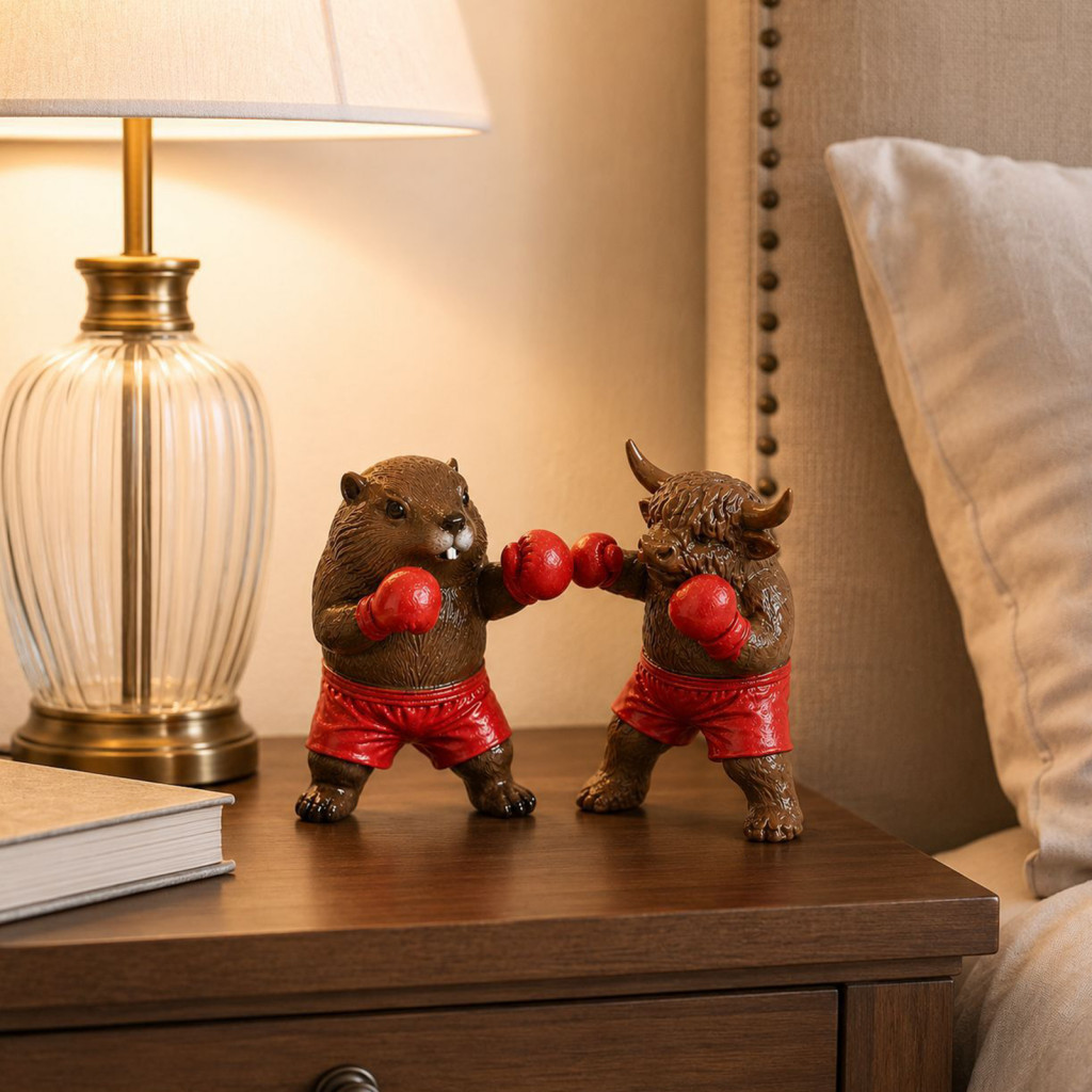 Boxing Highland Cow Capybara Figurines Cute Resin Statues for Home Office Desk Study Shelf Decor Southeast Asia Desktop