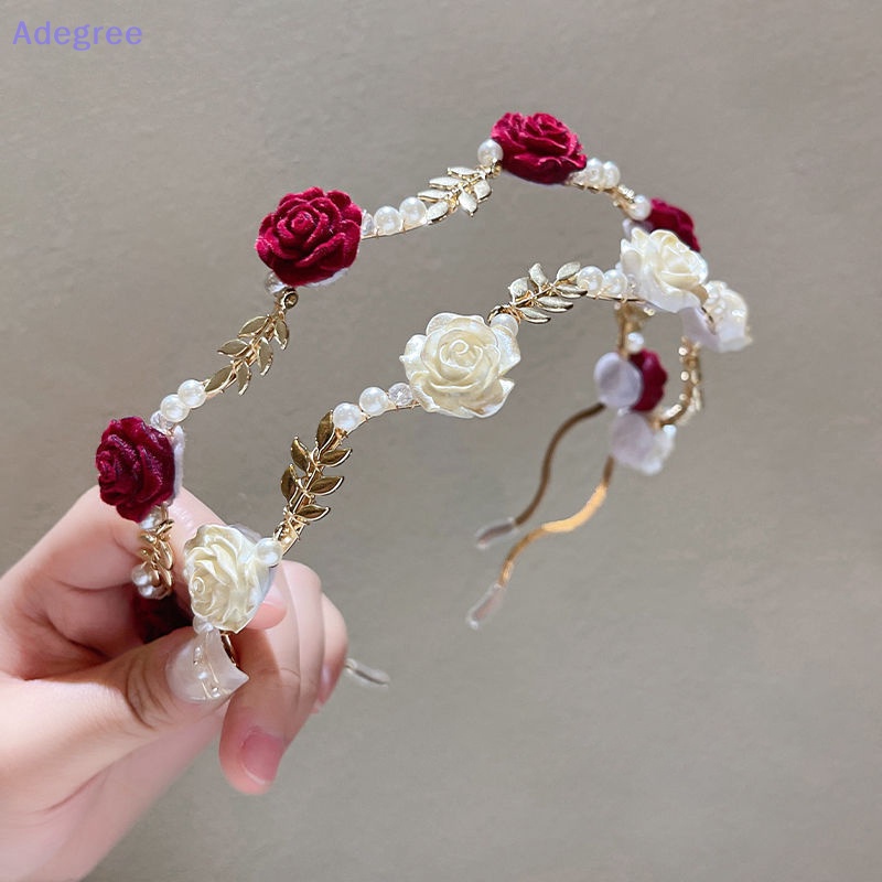 Adegree Ladies Elegant Rose Headband Vintage Metal Flower Pearl Tiara Hairbands
