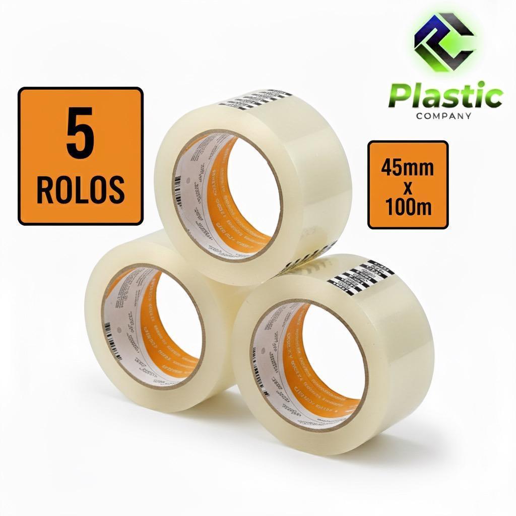 Fita Adesiva KIT 5 ROLOS 45mm x 100m Transparente Resistente Barato Pronta Entrega