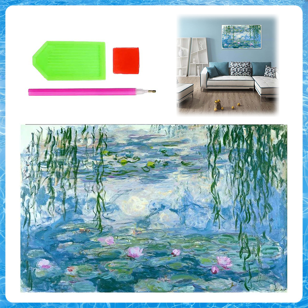 Pintura de Diamante 5D Tema Lótus 40x30cm – Conjunto DIY, Flor Lótus, para Sala e Quarto