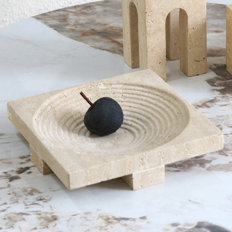 TFCU Wabi-sabi style, faux travertine geometric square tiered fruit platter, decorative piece for model homes, study roo