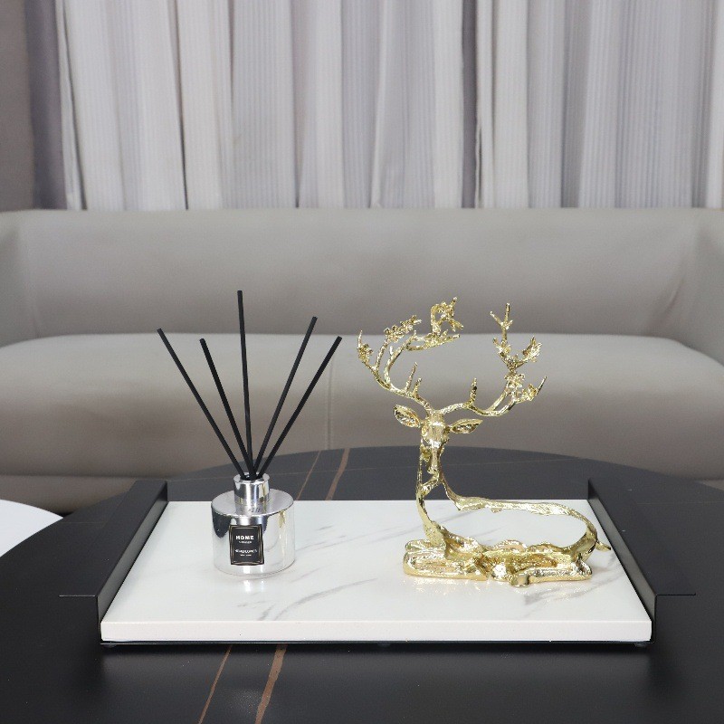 YQEO Modern minimalist metal and marble square tray, decorative piece for living rooms, bedrooms, hallways, and hotels,
