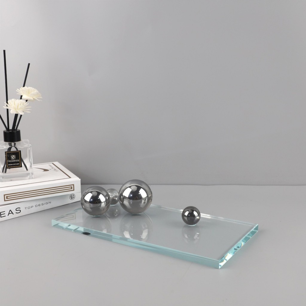 OHC1 European-style light luxury geometric square crystal ball with transparent tray decorative ornament for living room