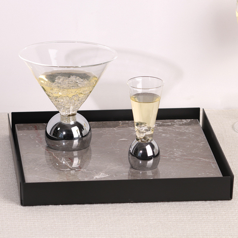 6R1N Light luxury modern minimalist marble square tray, decorative piece for model homes and sales offices, metal soft d