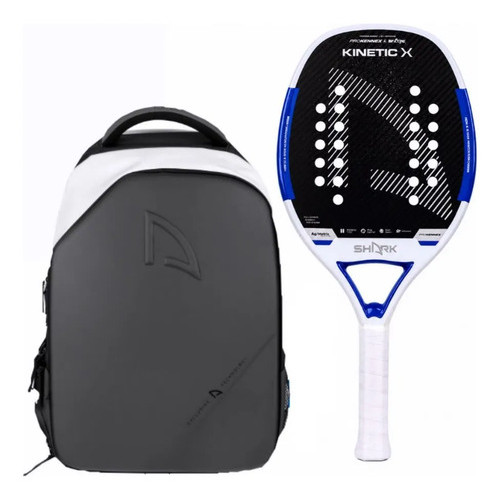 Kit Raquete Beach Tennis Shark Kinetic X Blue Carbono Profissional + Mochila Ultimate