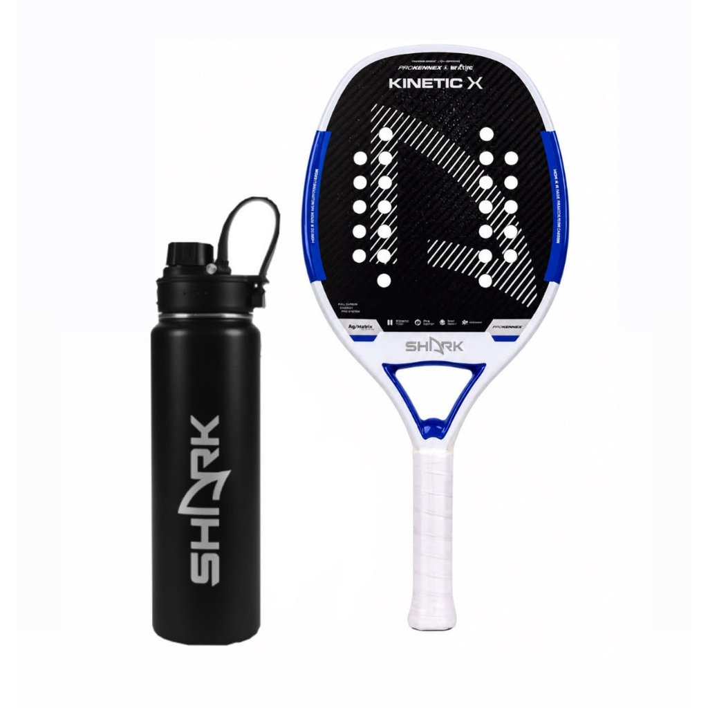 Kit Raquete Beach Tennis Shark Kinetic X Carbono 3K Profissional + Garrafa Térmica 700 ml