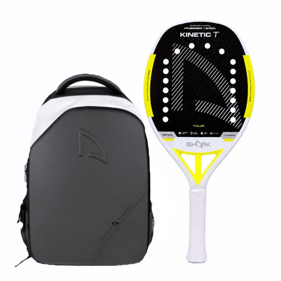 Kit Raquete Beach Tennis Shark Kinetic Tour Carbono Profissional + Mochila Ultimate