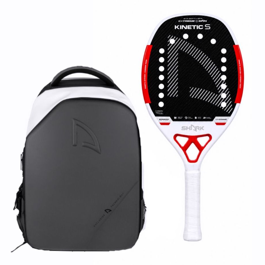 Kit Raquete Beach Tennis Shark Kinetic S Red Carbono Profissional + Mochila Ultimate