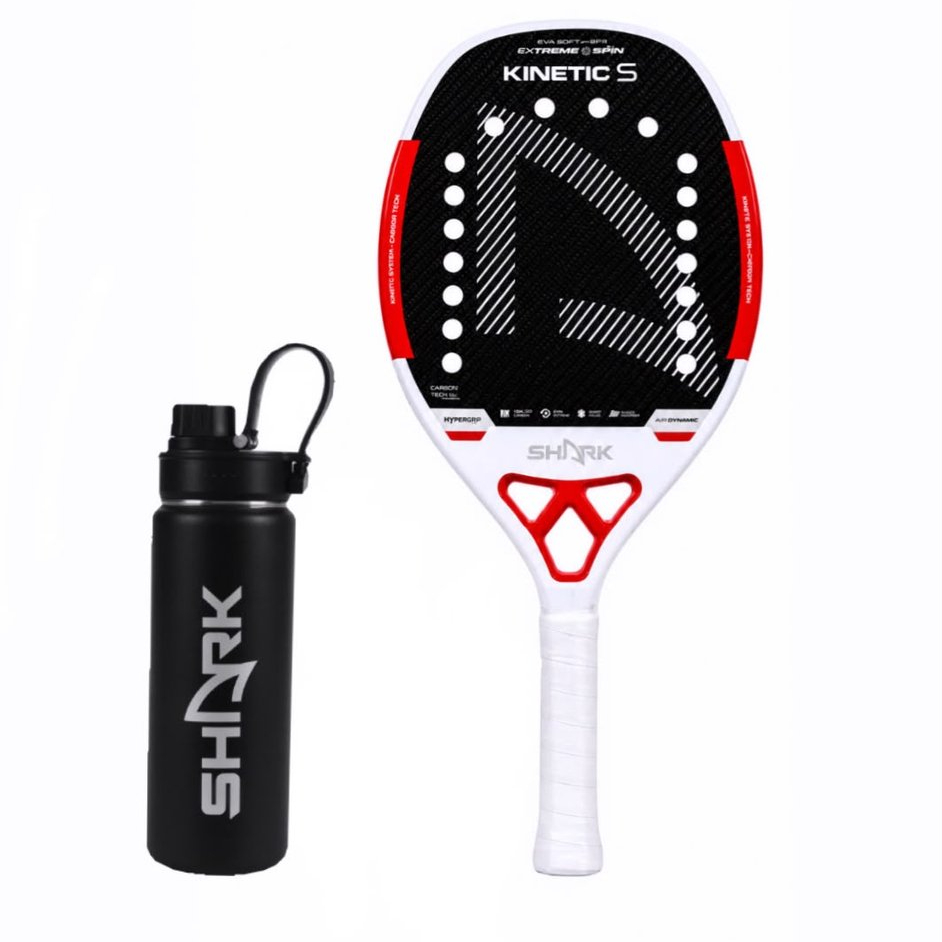 Kit Raquete Beach Tennis Shark Kinetic S Carbono 3K Profissional + Garrafa Térmica 530 ml