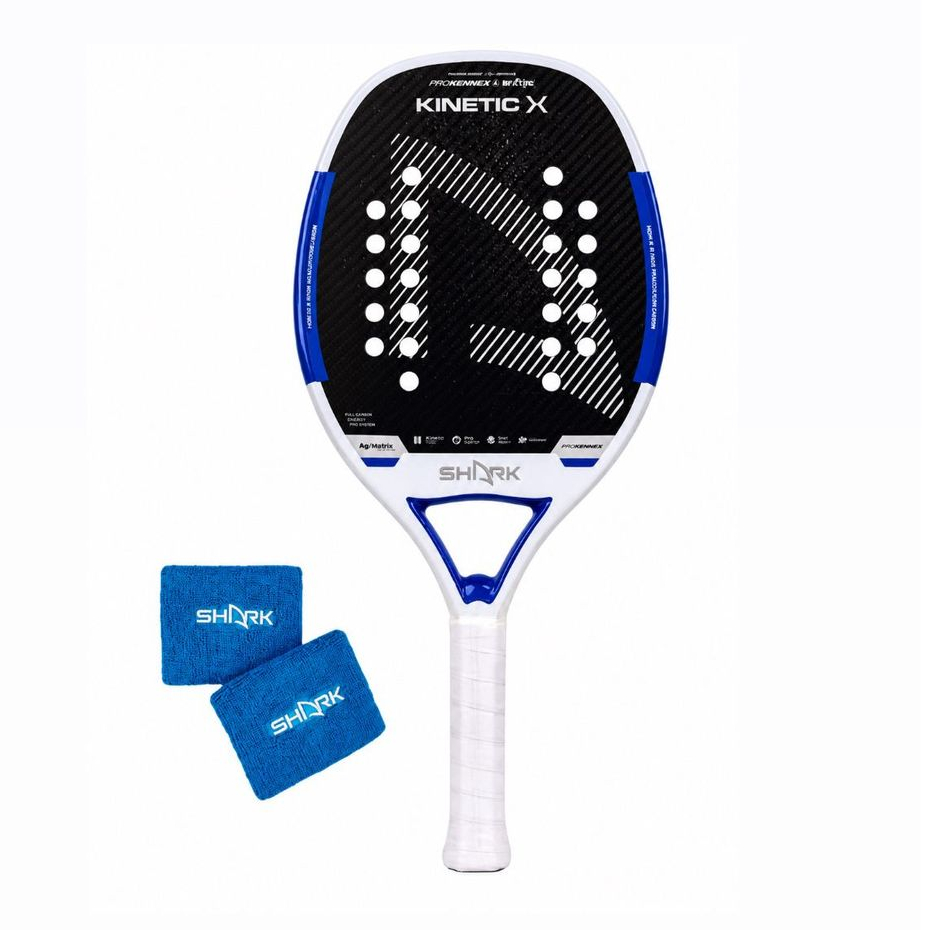 Kit Raquete Beach Tennis Shark Kinetic X Blue 2026 Carbono + Munhequeira