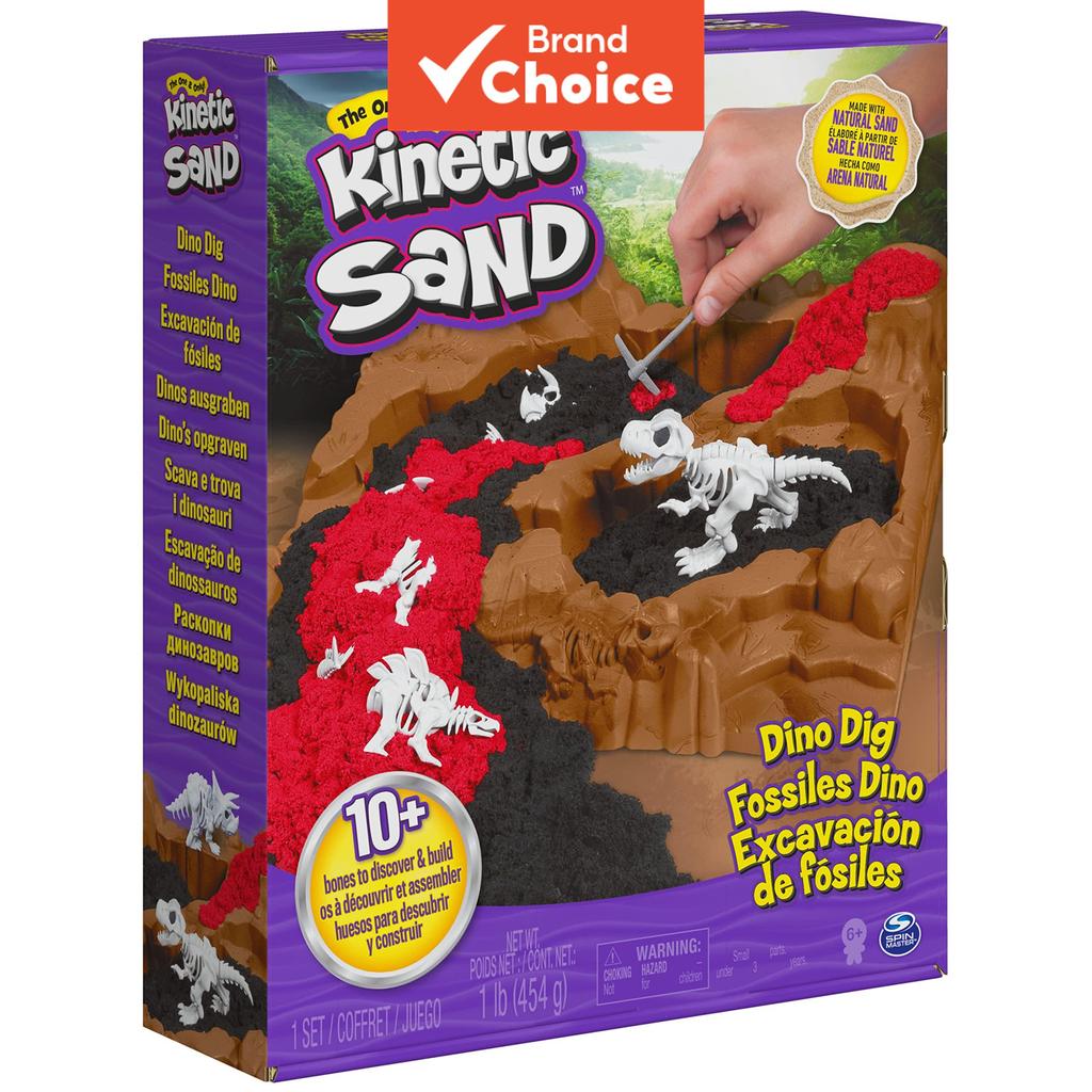 Conjunto de Brincadeira Kinetic Sand Dino Dig 10 Ossos de Dinossauro Escondidos, 1lb de Areia Sensorial Mágica,