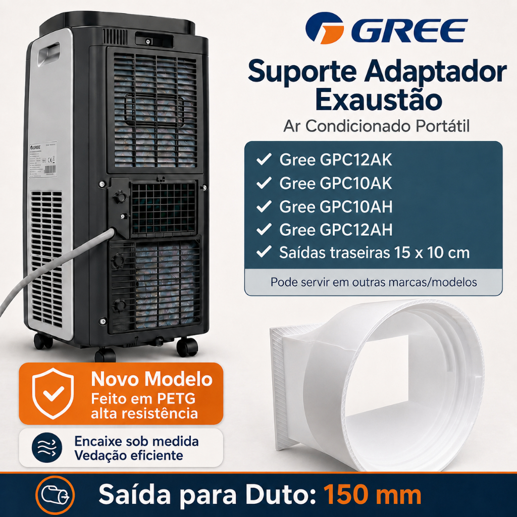 Suporte Adaptador Exaustão Ar Condicionado Portátil Gree Shiny GPC12AK GPC10AH GPC12AH  Duto 150mm