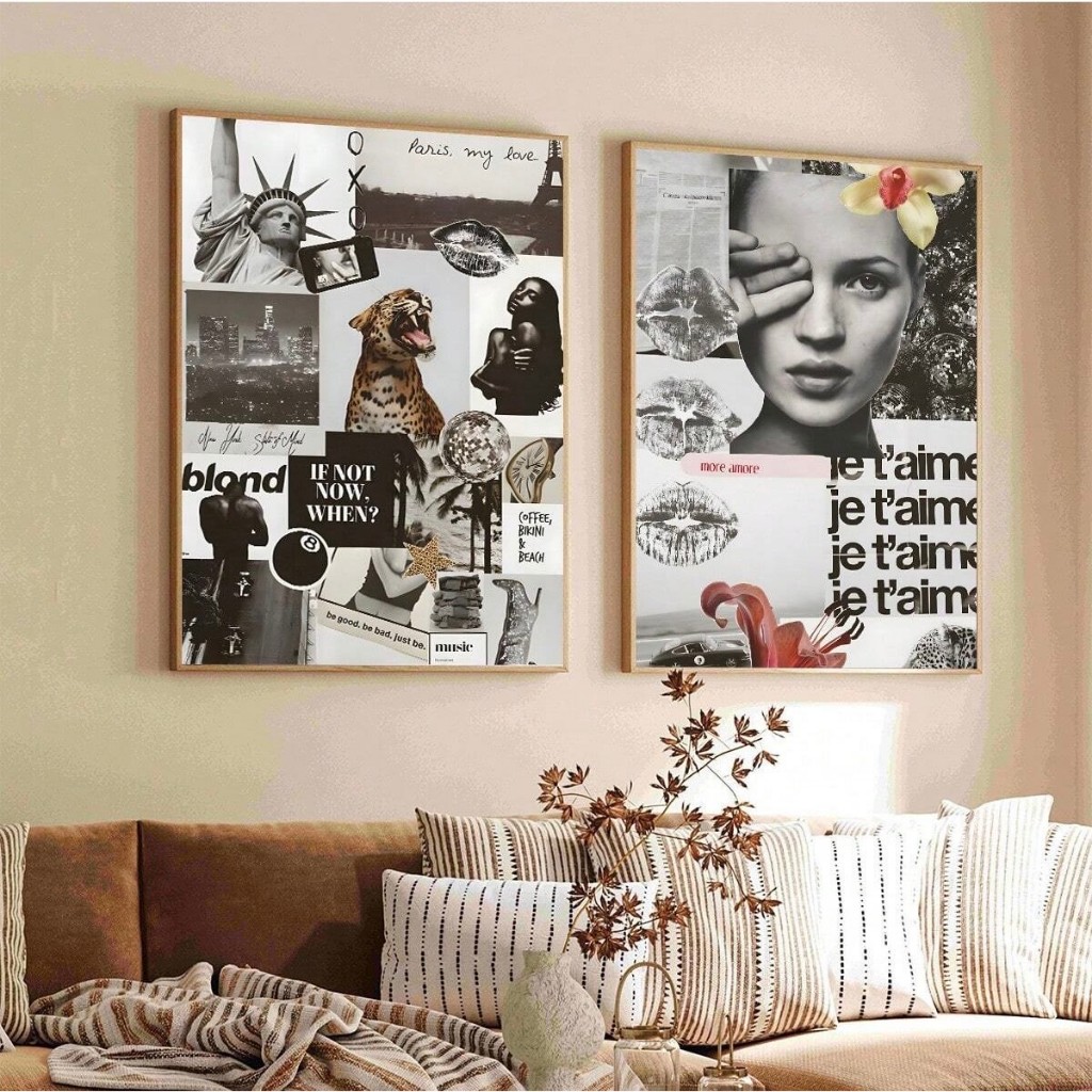 Quadros decorativos Colagem Moda Vintage Frases (2 peças)