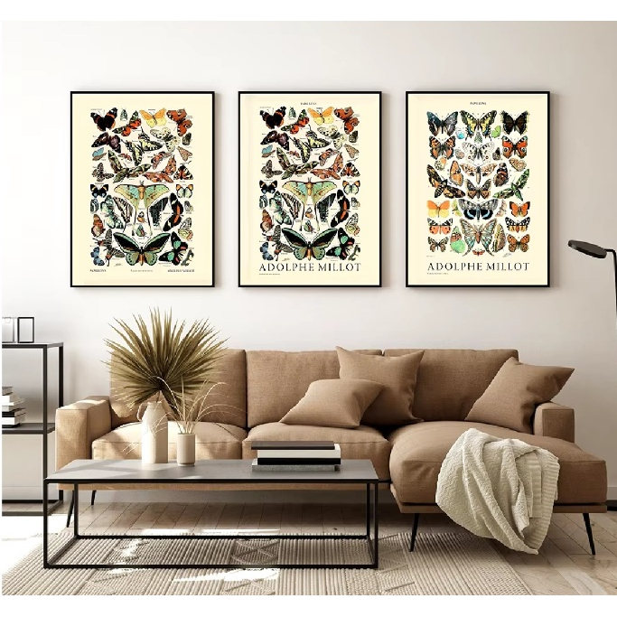 Quadros decorativos Nórdico vintage borboleta estilo moderno (3 peças)