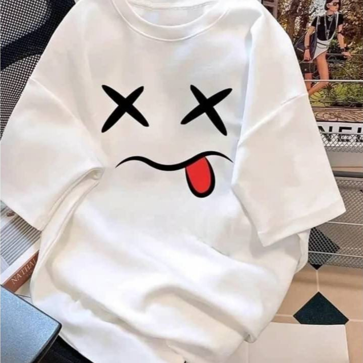 Camiseta Smile Face Streetwear Estampa Divertida Preta Casual Masculina