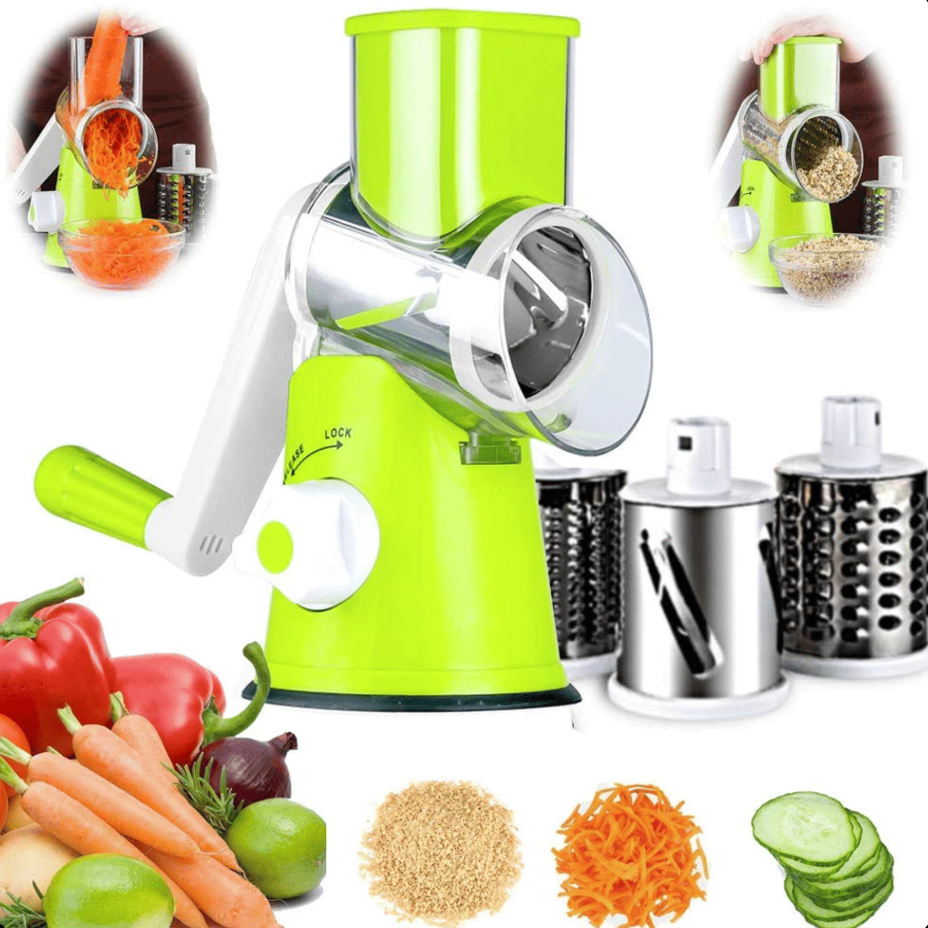Vegetable Cutter Grater Slicer Rotating 3 Stainless Steel Blades Mandoline Table Modern Mix U11