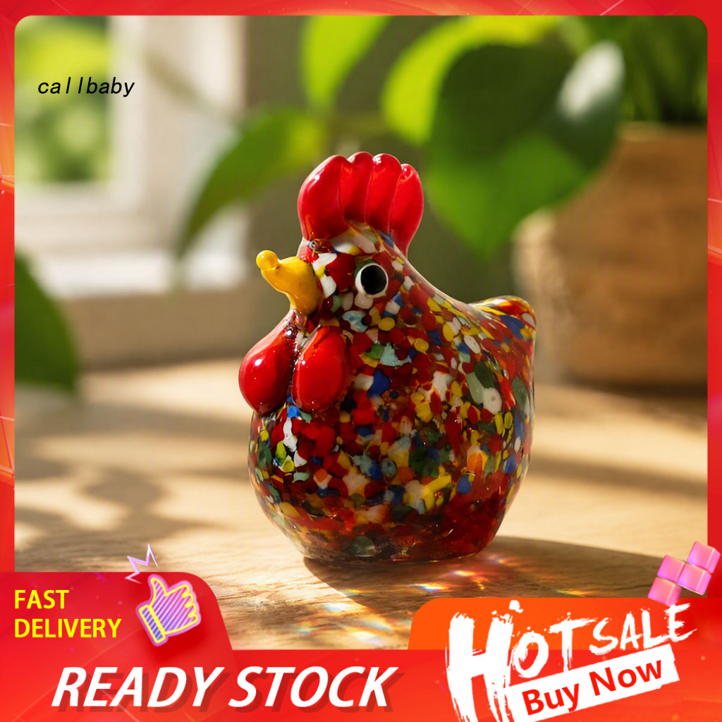 Handmade Glass Rooster Figurine Rotating Cartoon Statue Colorful Blown Farmhouse Chicken Thanksgiving Table for Southeas