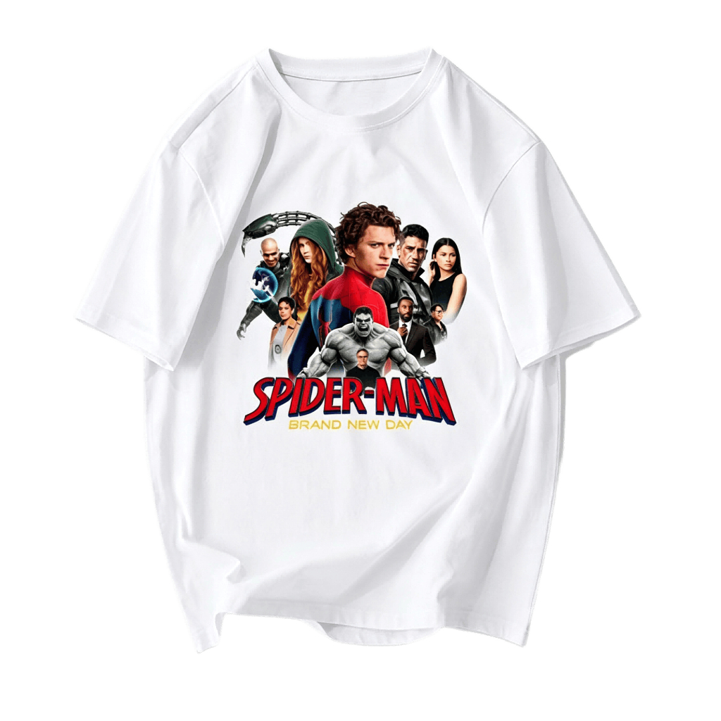 Camiseta 100% Algodão Oversize Estampa Colagem Homem‑Aranha Brand New Day, Camiseta Casual para Fãs