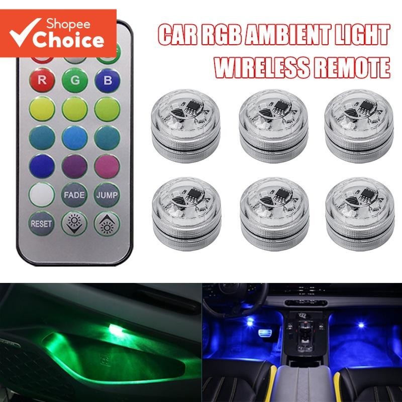 RGB Sem Fio LED Luzes De Atmosfera Interior Do Carro Lâmpada Automática De Controle Remoto Para Automotivo