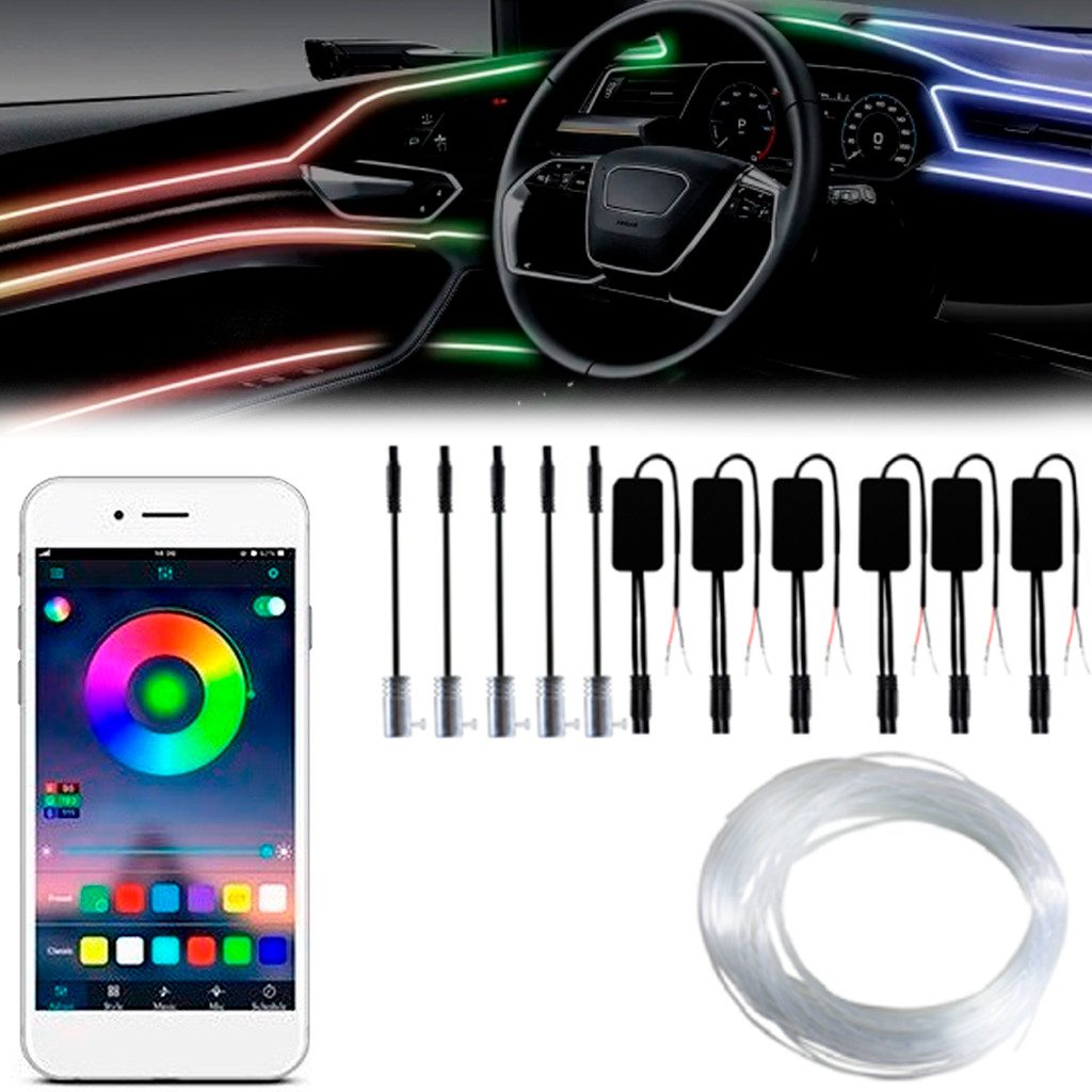 Kit Fita Led Interna Atmosfera RGB 9 em 1 12V - Shocklight
