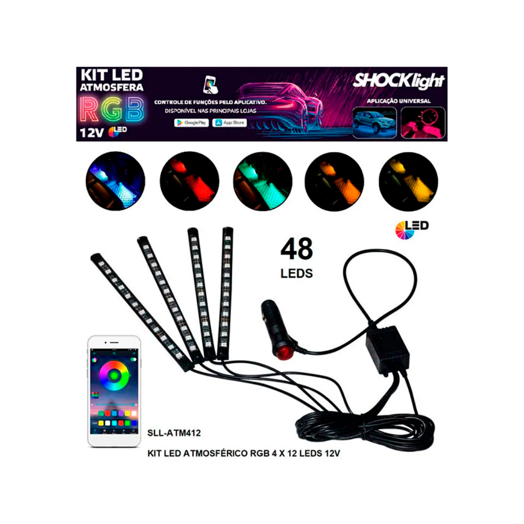 Kit Led Atmosfera Rgb 4 X 12 Leds 12v Shocklight Branco