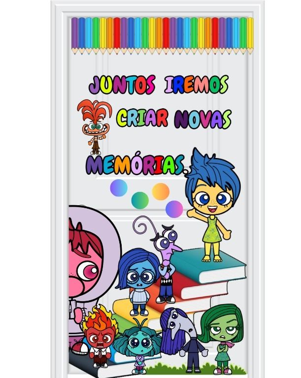 painel de porta para recepção dos alunos com tema divertidamente