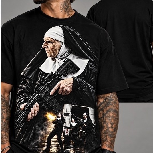Camiseta Masculina Premium 100% Algodão Freira Tactical Estampa Streetwear Dark