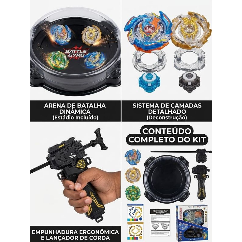 Kit Batalha de Piões Gyro com Lançadores – Jogo de Combate Infantil📝 Descrição